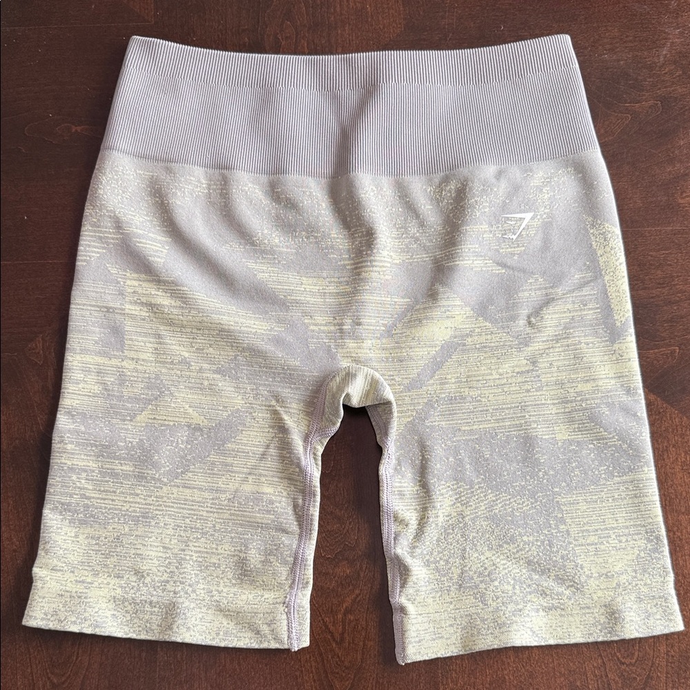 Gymshark Gray and yellow High-Waisted Shorts